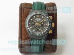 Swiss Automatic Rolex Daytona Carbon Fiber Replica Watch Green Leather Strap